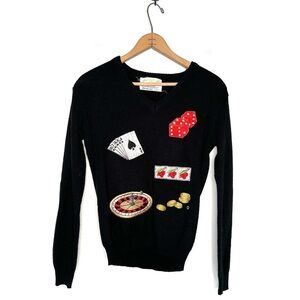 Cyn Les | Vintage Black Embroidered Gambling Novelty Sweater